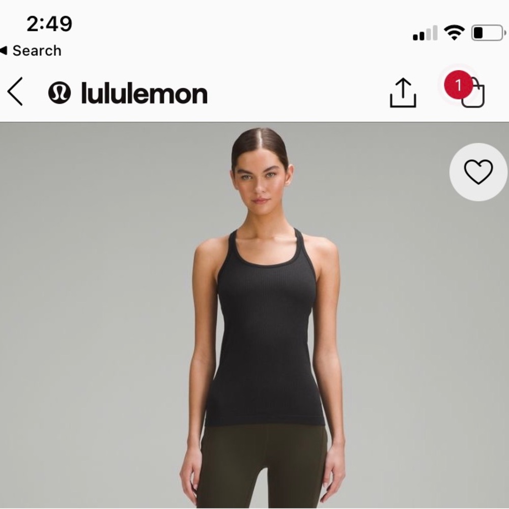 Lululemon ebb to street Black Tank Top